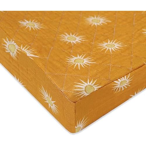 Babyletto 100% Quilted Organic Cotton Changing Pad Cover, GOTS-Certified, Fitted 360°, Ultra-Soft and Breathable Muslin - Golden Hour