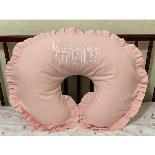 Baby Girl Nursing Pillow Cover, Blush Pink Linen Nursing Pillow Cover with Ruffle, Breastfeeding Pillow Cover