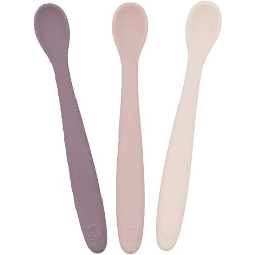 WeeSprout Silicone Baby Spoons - First Stage Infant Feeding Utensils With Soft-Tip, Bendable Kitchenware for Parent & Self-Feeding, Ultra-Durable, Dishwasher Safe, Travel Case, Set of 3