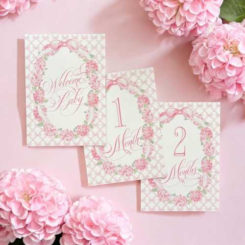 Baby Girl Milestone Cards Pink Bow Baby Gift New Mom Gift Idea Baby Shower Baby Month Cards Keepsake Memories Classic Pink and White Printed