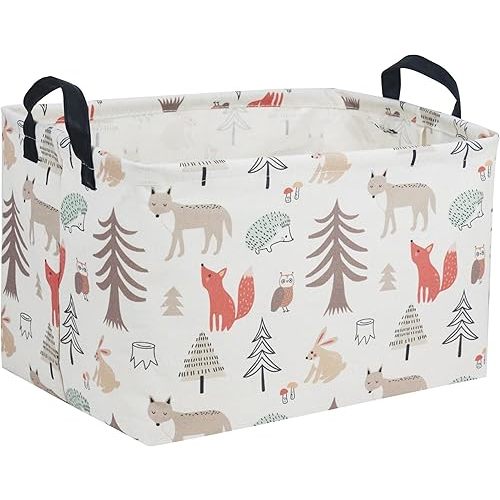 Essme Rectangular Kids Basket,Animal Storage Basket with Handles for Room Decor, Toy Box,Ocean Storage Bin（Grey animal）