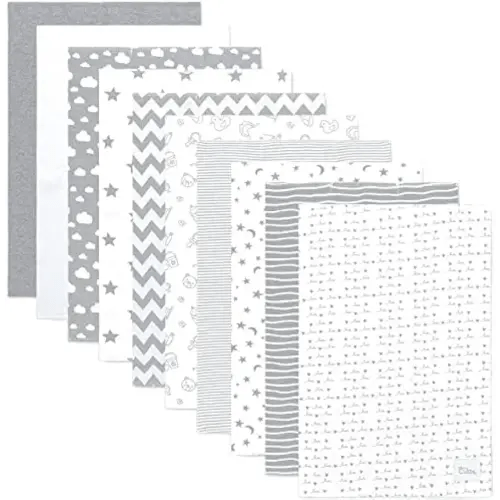 Comfy Cubs Burp Cloths 6 Pack Large 100% Cotton Washcloths Double Layered Absorbent Burping Cloth Extra Absorbent Baby Burp Cloth Extra Soft for Boys and Girls (Grey Pattern, Pack of 10)