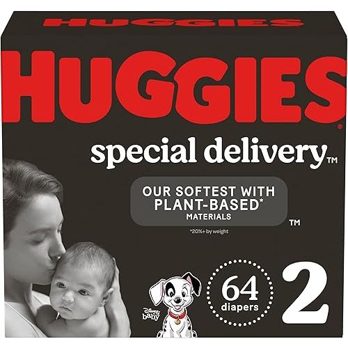 Huggies Special Delivery Hypoallergenic Baby Diapers Size 2 (12-18 lbs), 64 Ct, Fragrance Free, Safe for Sensitive Skin