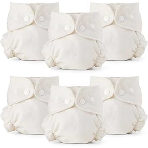 Esembly Cloth Diaper Inner, Trim-Fitting, Certified Organic Cotton, Reusable and Absorbent Leak-Proof Diapers with Snap Closure for Eco-Friendly Diapering, 6-Pack,Size 2 (18-35lbs)