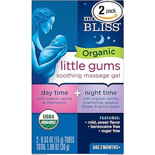 Mommy's Bliss Organic Little Gums Soothing Massage Gel Day and Night Combo, Great for Teething Babies, Age 2 Months+, Sugar Free, Mild & Sweet Flavor, 2 - 0.53 Oz Tubes (Pack of 1)