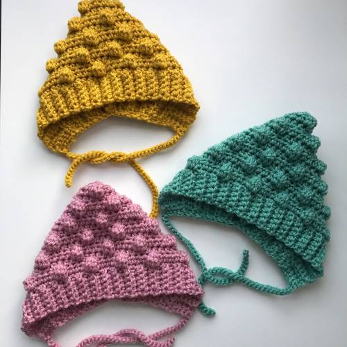 Handmade Baby Pixie Style Bonnet, Crochet Toddler Unisex Children Bobble Bonnet, Gender Neutral Newborn Baby Shower Gift, Baby Photo Prop