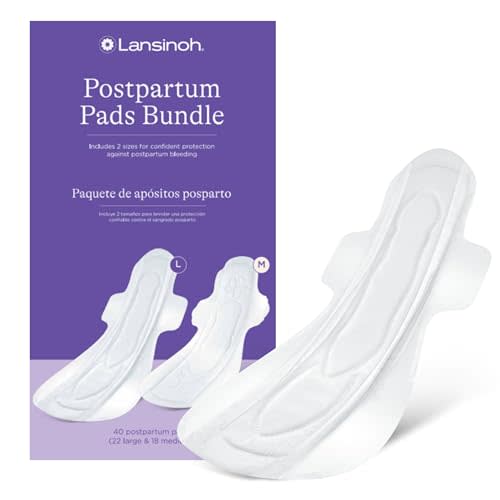 Lansinoh Postpartum Maxi Pads Bundle, 40 Count, Heavy Absorbency Overnight Pads with Wings, Includes 2 Sizes for Extra Protection, Postpartum Essentials