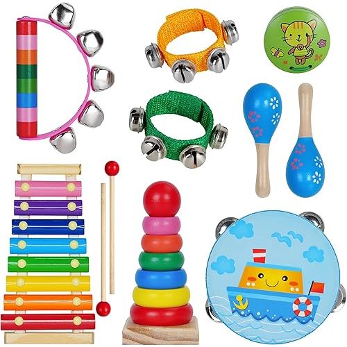 Kids Musical Instruments for Toddlers,Baby Musical Toys for Toddlers,Christmas Kids Gifts,First Birthday Gifts for Boys Girls,Kids Xylophone,Maracas for Baby,Wooden Instruments Toddler Toys with Bag