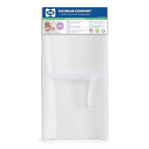 Sealy Baby Soybean Comfort 3-Sided Waterproof Contoured Baby Diaper Changing Pad for Dresser or Changing Table - White, 32” x 16”