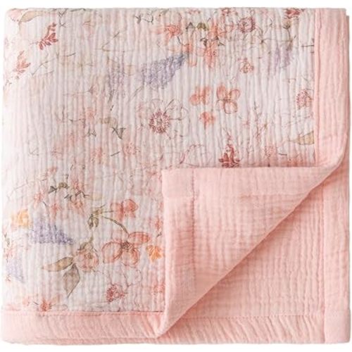 Muslin Baby Blankets for Girls, 100% Cotton Crib Blanket for Infant Toddler, 4 Layer Reversible Breathable Soft and Lightweight Nursery Swaddling Wrap 47"x47" (Floral) (Watercolor Flower)