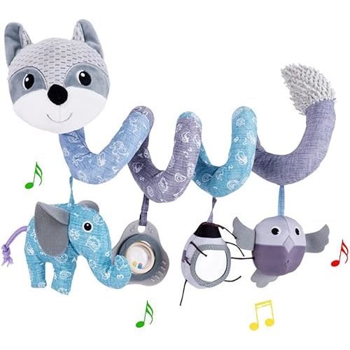 Car Seat Toys, Baby Plush Spiral Hanging Toys for Stroller Crib Bar Bassinet Car Seat Mobile - Gray Fox