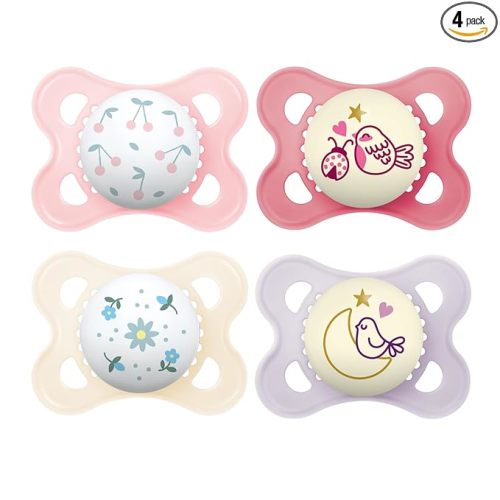 MAM Original Day & Night Pacifiers, Binky Pacifier for 0-6 Months, BPA-Free Silicone, Glows in The Dark, Best for Newborn Babies, Developed with Medical Experts, 4 Count Binkies
