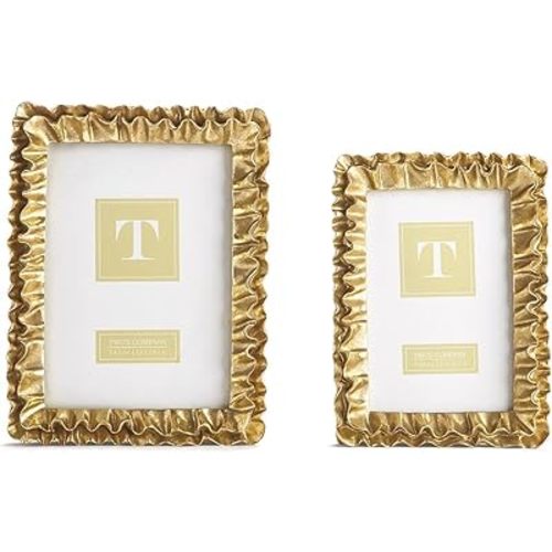 Two's Company Gold Ruffles Picture Frame, for Wall Decor, Tabletop Photo Display, Luxury Home Decorations - Set of 2