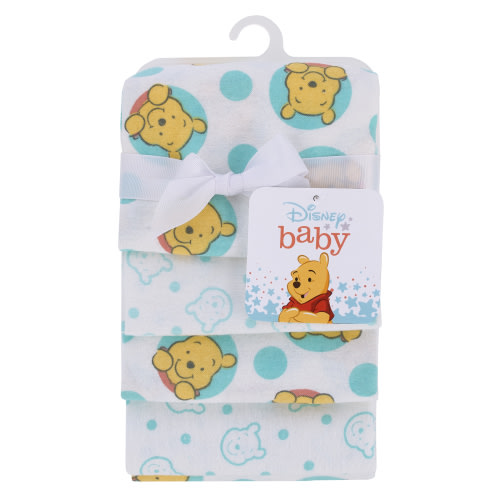 Disney Winnie the Pooh so Loved 4-PK Cotton Receiving Blankets, Yellow, Aqua, Boy and Girl Infant