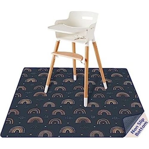 Blissful Diary Baby Splat Mat for Under High Chair, 51 x 51 Inch Splash Mat, Waterproof and Washable Spill Mat, Anti-Slip Floor Protector, Retro Rainbow