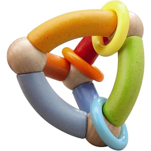 HABA Wooden Teething Toy for Babies 6-18 Months - Colorful Pyramid Developmental Baby Rattle and Teether - Sensory Toy for Infants and Toddlers - German-Made Grasping Toy