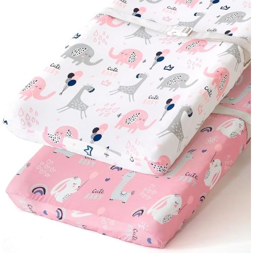 BROLEX Changing Pad Covers for Baby: Boy Girls Ultra Stretchy Soft 2 Pack Elephant Rabbit