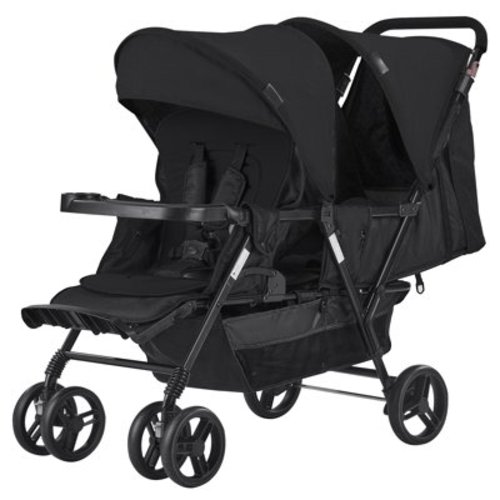KFFKFF Dual Stroller, Foldable Double Stroller, Lightweight Twin Stroller with Front Back Seats, 5-Point Harness and Ample Storage Basket for Infants & Toddlers, Black
