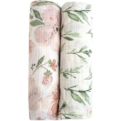 Crane Baby 100% Cotton Muslin Swaddle Blankets, Parker Pink Floral, Baby Swaddle Blanket, Set of 2, 47" x 47", Swaddles for Newborns, Baby Muslin Swaddle Blanket, Swaddle Blankets for Boys & Girls
