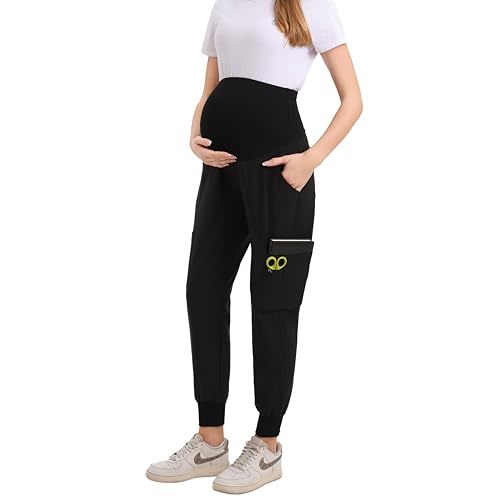 Alina Mae Maternity Scrub Jogger Pants for Women Pregnant Doctor Uniform Pant Nurse Scrub w/ 6 Pockets (Black - Medium)