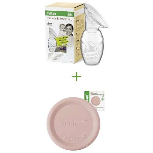 haakaa Manual Breast Pump 100ml/4oz & Silicone Cap (Blush) Combo