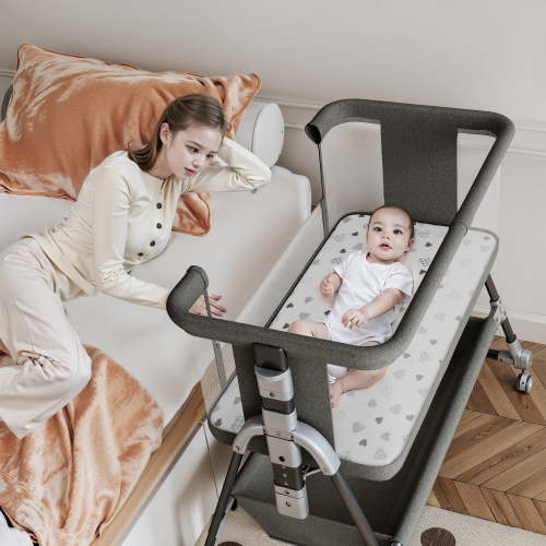 SACVON Baby Bassinet, Bedside Sleeper for Baby, Bedside Bassinet with Storage Basket and Wheels to Reduce Mom's Fatigue, Gray