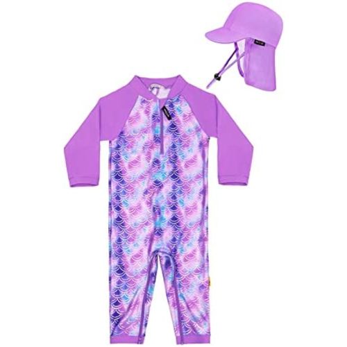 weVSwe Baby Swimsuit Girl Rash Guards Sun Protection Infant Long Slevee Bathing Suit Quick Dry with Sun Hat 0-3 Years