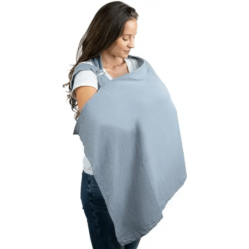 Muslin Nursing Cover for Baby Breastfeeding, Soft & Breathable Cotton Breastfeeding Cover for Mom with Rigid Hoop for Mother Nursing Apron by Comfy Cubs (Pacific Blue)