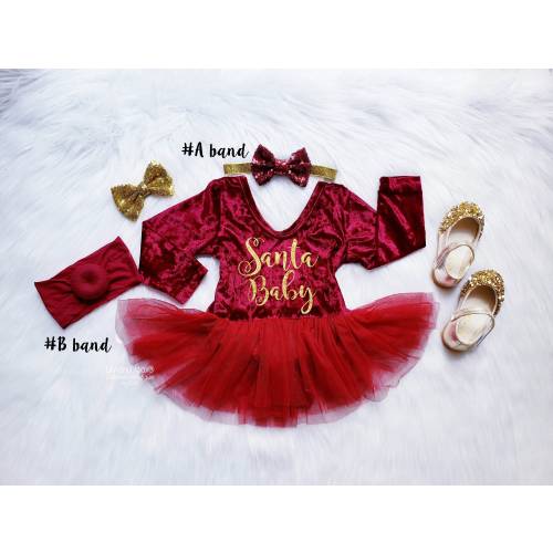 Christmas Girl Outfit, Christmas baby girl tutu set, SANTA Baby Christmas velvet girl outfit, Christmas birthday outfit,  velvet girl romper