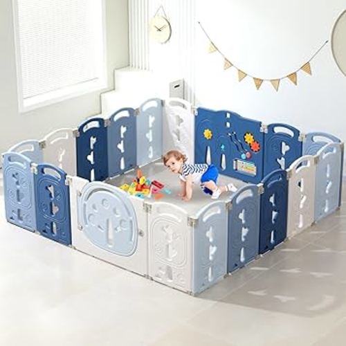Baby Playpen,Foldable Playpen for Babies and Toddlers,Kids Activity Centre Safety Play Yard,Safety Gates for Indoor&Outdoor,Toddler Fence Play Area,Portable, Educational, 18 Panels
