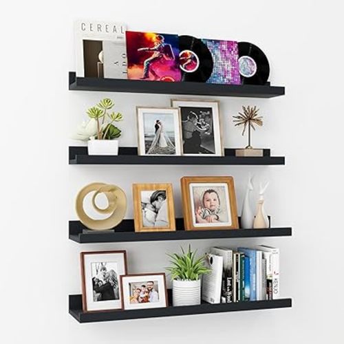 Axeman Black Floating Shelves for Wall - Picture Ledge Shelf Set of 4-24 Inch Floating Shelves with Lip - Picture Shelf for Wall with Ledge - Photo Ledge Shelves for Pictures Nursery Books