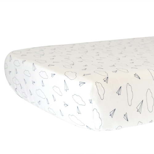 Hello Spud 100% Organic Cotton Jersey Fitted Crib Sheet Paper Airplane Navy