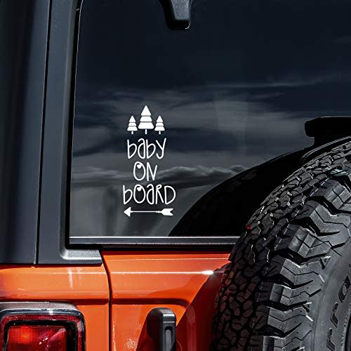 Baby on Board Arrow Trees Decal Vinyl Sticker Auto Car Truck Wall Laptop | White| 3" x 6.5"