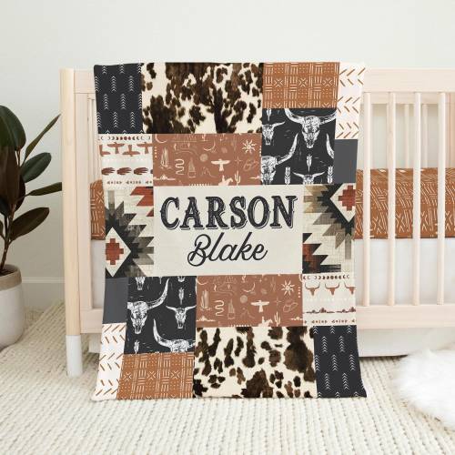 Personalized Western Blanket, Baby Boy Blanket, Baby Shower Gift, Cowboy Crib Bedding Boy, Cowboy Baby Blanket With Name, Western Nursery