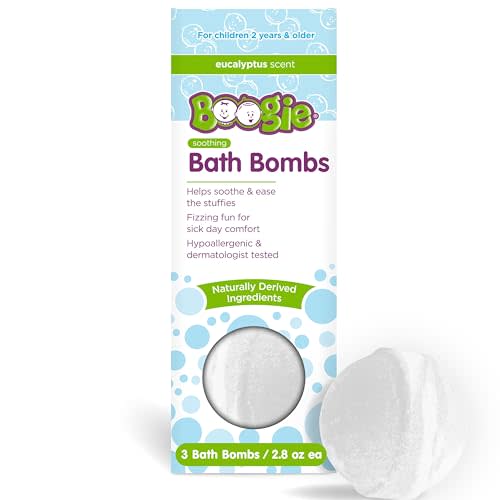 Boogie Kids Bath Bombs, Calming, Naturally Derived, Made with Aloe and Calming Vapors, Eucalyptus, 3 Bath Bombs, 2.8 oz, Pack of 1