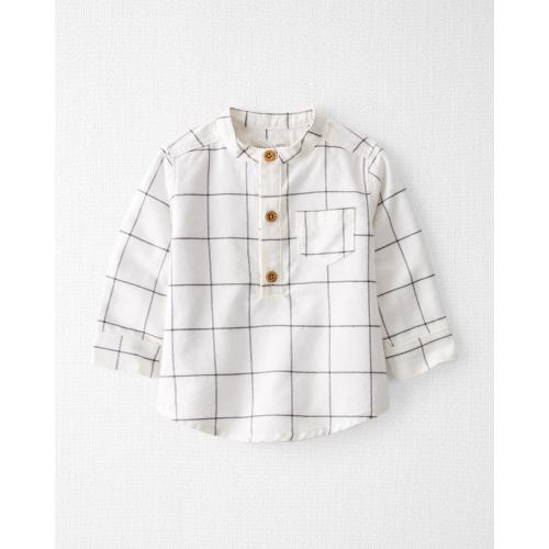 Baby Organic Cotton Plaid Flannel Henley Shirt - Style,Cream Window Pane
