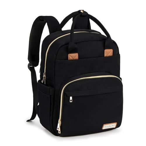 RUVALINO Diaper Bag Backpack-Multifunction Baby Travel Bag with Changing Pad, Insulated Bottle Holders & Pacifier Case, Large Capacity, Waterproof, Deep Black