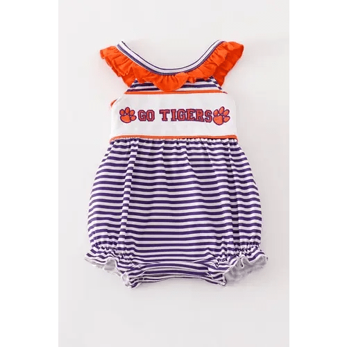 Purple stripe GO TIGERS embroidery girl bubble - Clemson