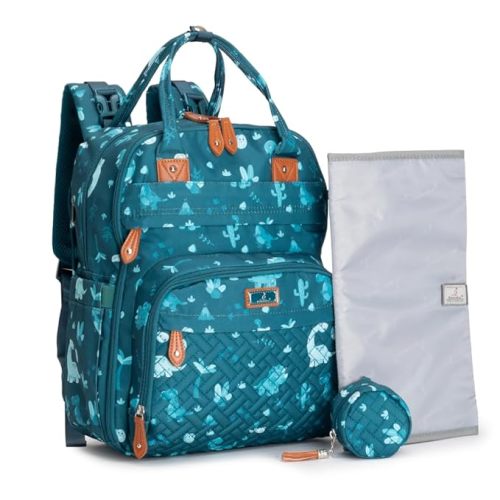 BabbleRoo Diaper Bag Backpack - Baby Essentials, Travel Essentials Baby Bag with Changing Pad, Stroller Straps & Pacifier Case - Unisex, Dino - Polyester