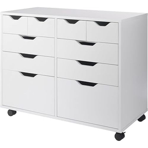Winsome Halifax Storage Mobile Cabinets, 2 Doors, 4 Drawers, 4 Small Bins, for Home Office, White