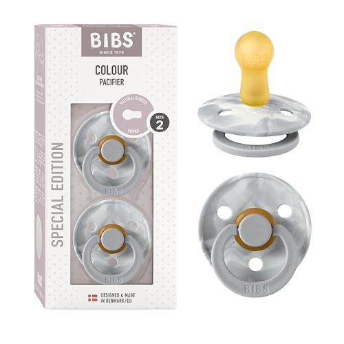 BIBS Tie-Dye Baby Pacifier | BPA-Free Natural Rubber Baby Pacifier | Made in Denmark | Cloud/Ivory 2-Pack (6-18 Months) - Size 2 (Pack of 2)