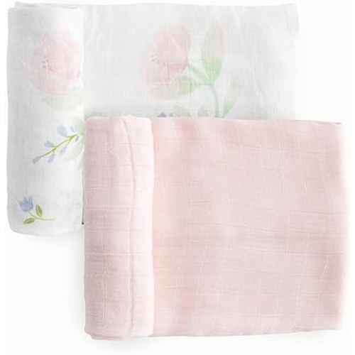 Little Unicorn – Blush Peony Deluxe Swaddle Set | Set of 2 | 100% Rayon Muslin from Bamboo | Super Soft | Newborns and Infants | Large 47” x 47” | Machine Washable