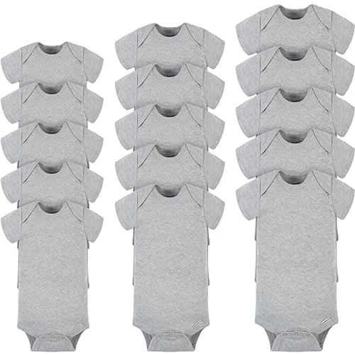 Gerber Unisex Baby 15 Piece Onesies Bodysuit Multi Size Pack - (0-3M, 3-6M, 6-9M) - Grey Heather