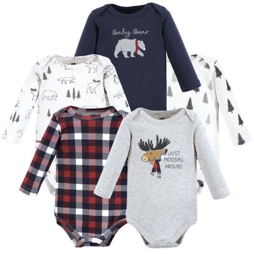 Hudson Baby Cotton Long-Sleeve Bodysuits, Moosing Around, 3-6 Months