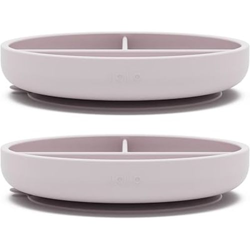 Lalo Suction Plates - 2 Pack, 100% Silicone Non-Toxic BPA-Free Baby Plates with Suction Base To Prevent Accidental Tip-Overs - Suction Plates for Toddlers With Three Divided Sections - Lavender