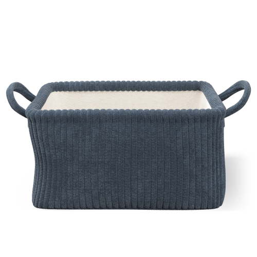 Mainstays Kids Medium Dark Blue Ribbed Corduroy Fabric Storage Basket with Handles