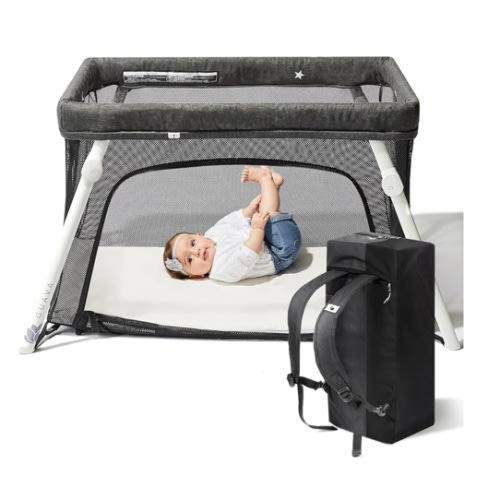 Guava Lotus Travel Crib with Lightweight Backpack Design | Certified Baby Safe Portable Crib | Folding Play Yard with Comfy Mattress for Babies & Toddlers | Compact Baby Travel Bed