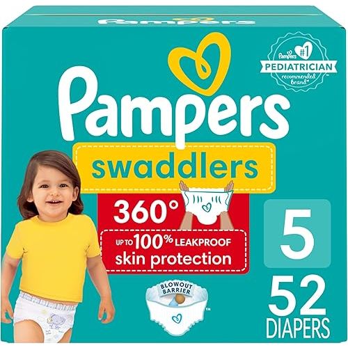 Pampers Diapers - Swaddlers 360 - Size 5, 52 Count, for up to 100% Leakproof Premium Skin Protection