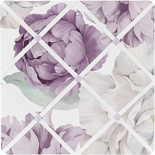 Sweet Jojo Designs Lavender Purple Boho Shabby Chic Floral Girl Fabric Bulletin Board Picture Memo Photo Nursery Wall Bedroom Home Office Room Decor 13x13 Violet Ivory Bohemian Vintage Watercolor