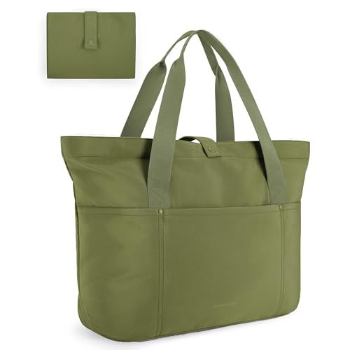 BAGSMART Tote Bag for Women, Foldable Tote Bag With Zipper Travel Large Shoulder Bag Handbag for Work-16.5''l X 6''wx 14''h